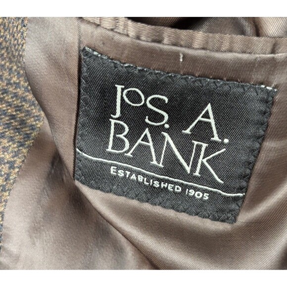 Jos A Bank Blazer 54R Brown Blue Houndstooth Check 100% Wool Sport Coat Jacket - Picture 4 of 8